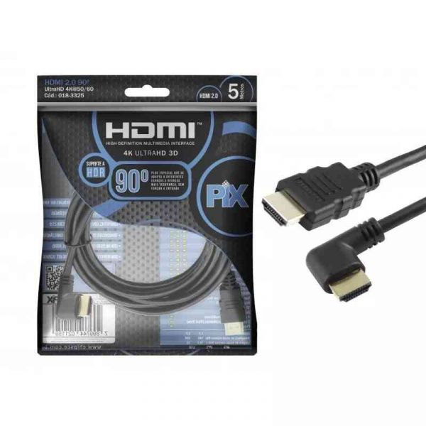 001)Cabo Hdmi 2.0 19 Pinos 4k Plug 90 Graus 5 Metros