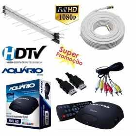 Kit Conversor Digital DTV 5000 Antena  Externa mais cabos montados